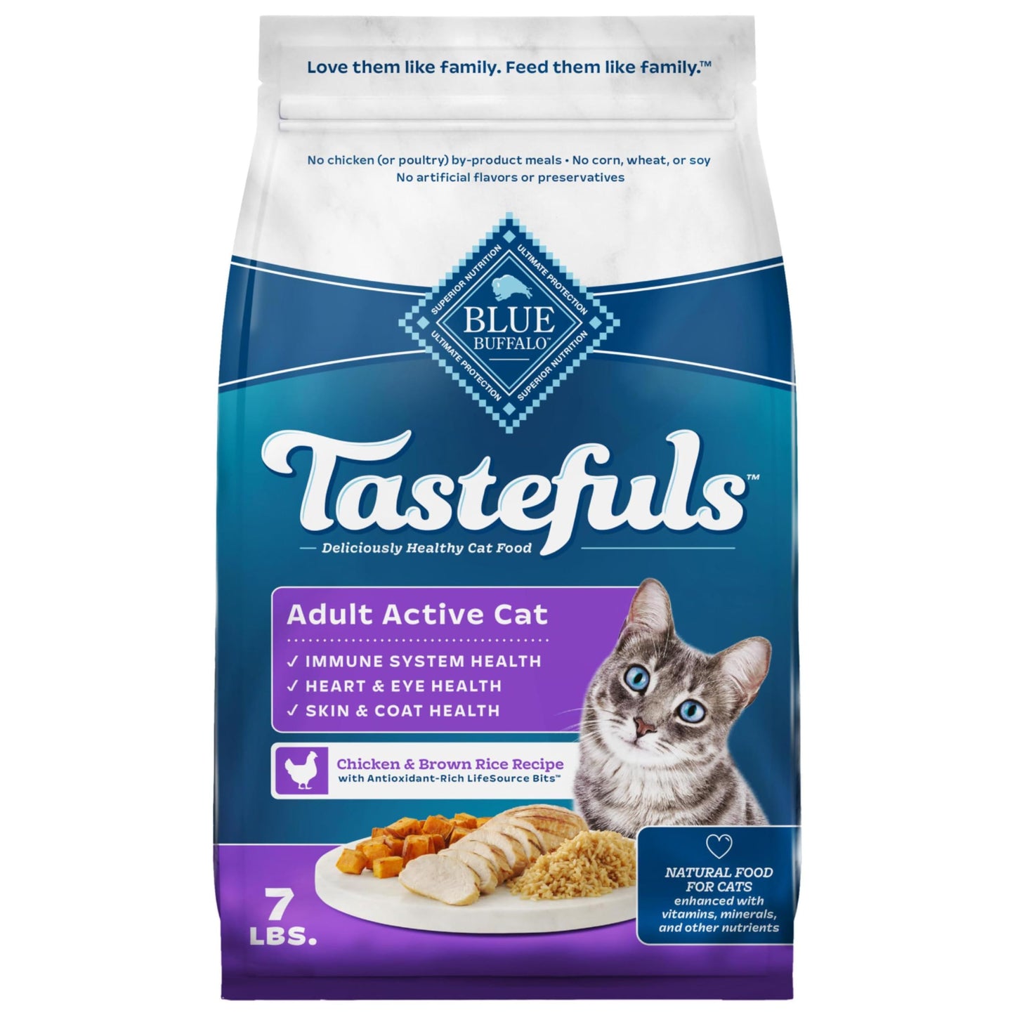 Blue Buffalo Tastefuls Active Adult Cat Food – Chicken & Brown Rice, 7 lb