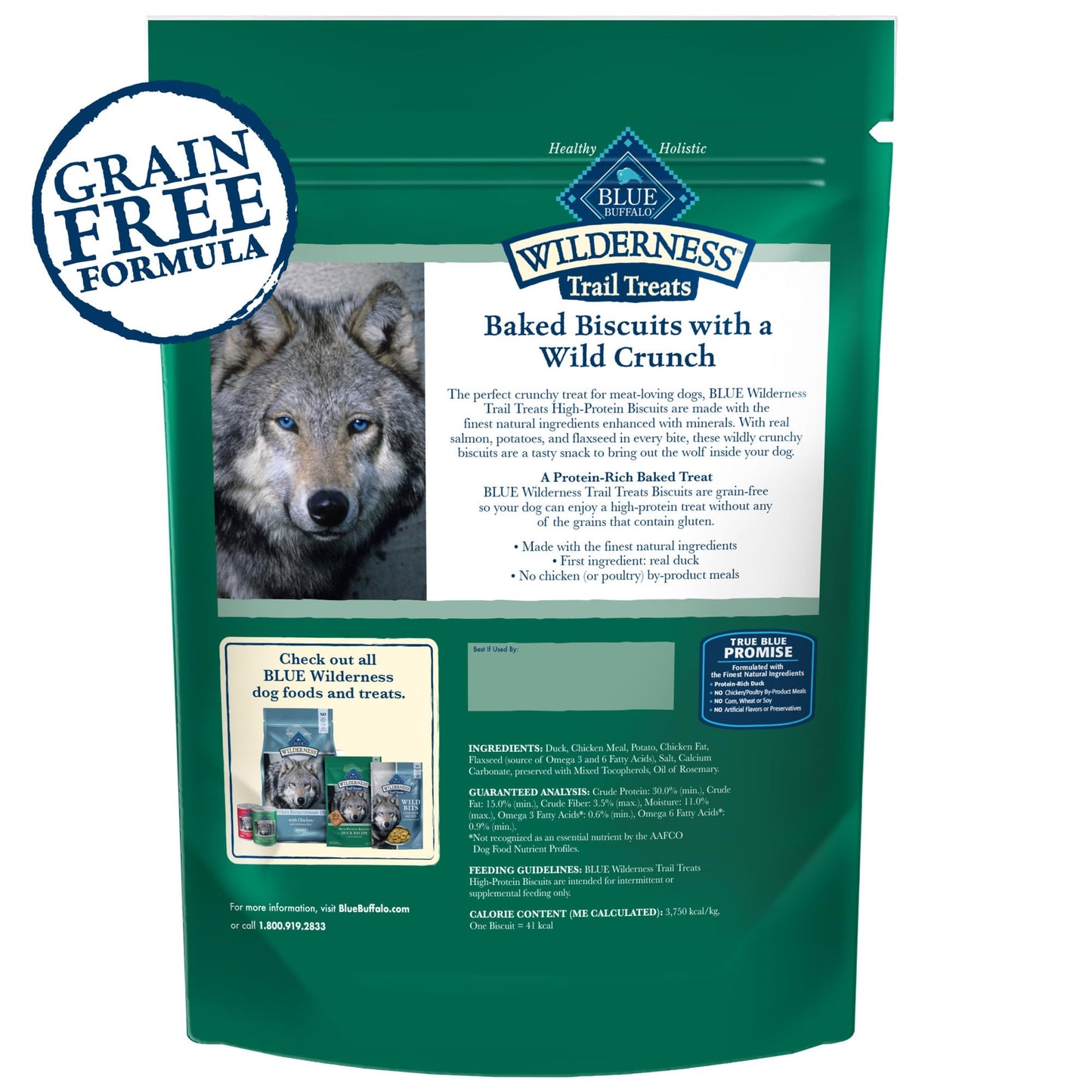 Blue Buffalo Wilderness Trail Treats High-Protein Duck Dog Biscuits – Grain-Free, 24 oz