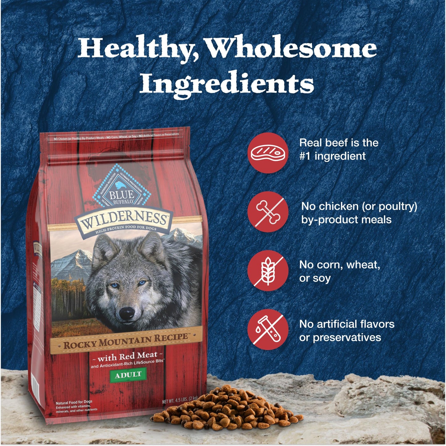 Blue Buffalo Wilderness Adult Dry Dog Food – Beef & Red Meat, 24 lb